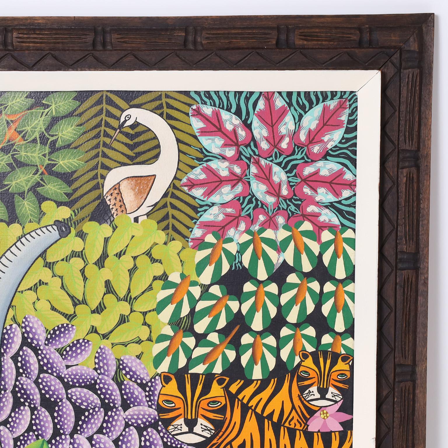 Pintura tropical de la selva haitiana por Daniel Souvenir - Painting Arte popular de Unknown