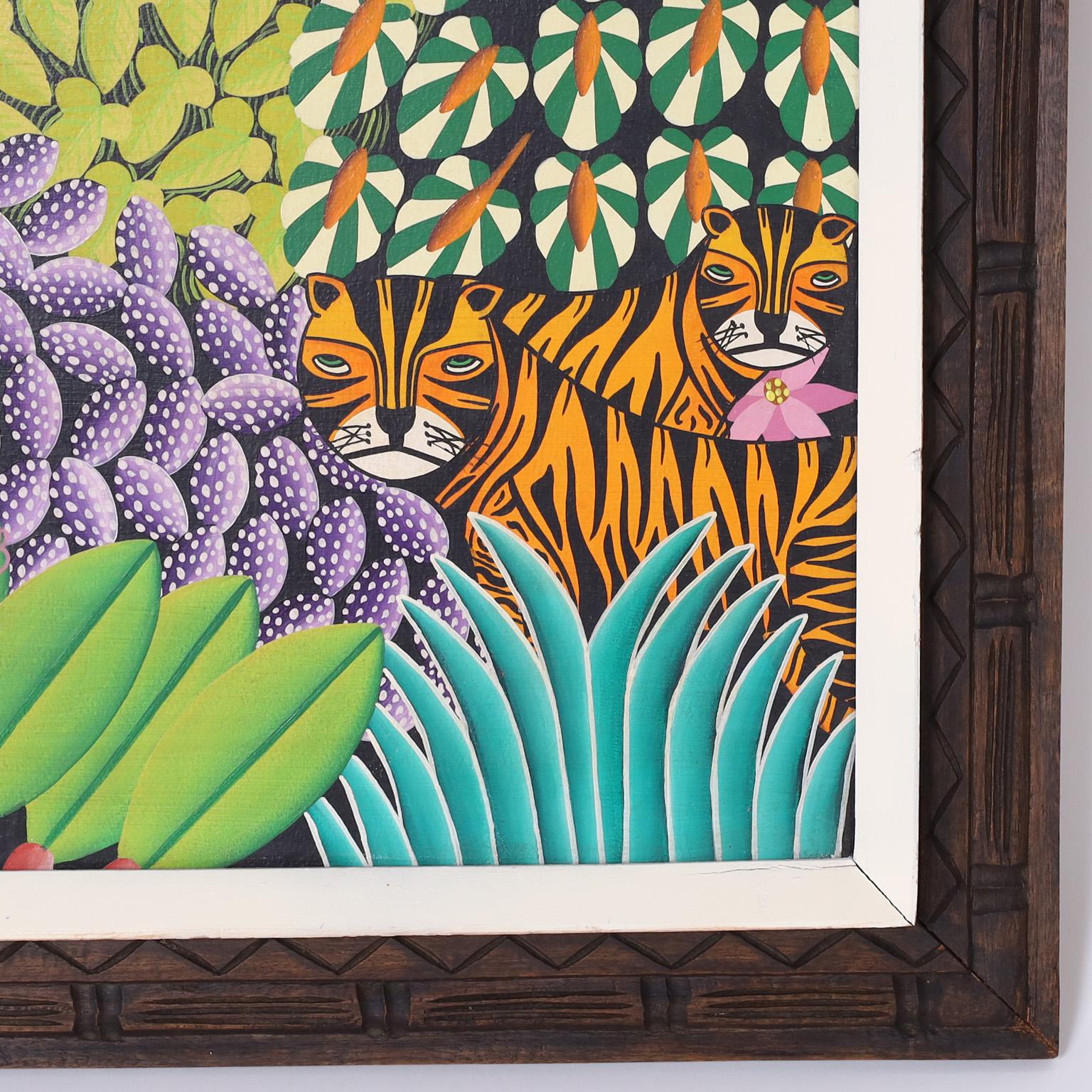 Pintura tropical de la selva haitiana por Daniel Souvenir - Animal Painting Beige de Unknown