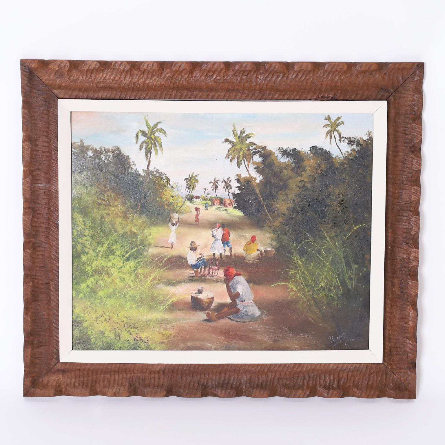 Unknown Landscape Painting - Tropical Oil Painting on Canvas of a Haitian Road