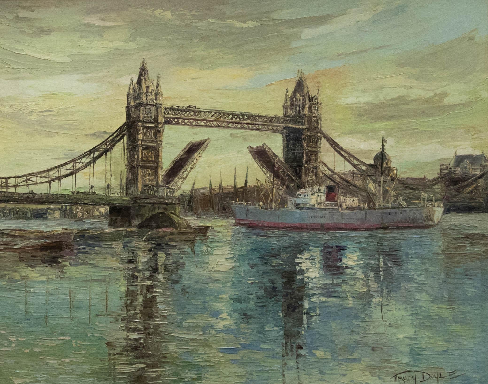 Trudy Doyle - Framed Mid 20th Century Oil, Tower Bridge - Painting by Unknown