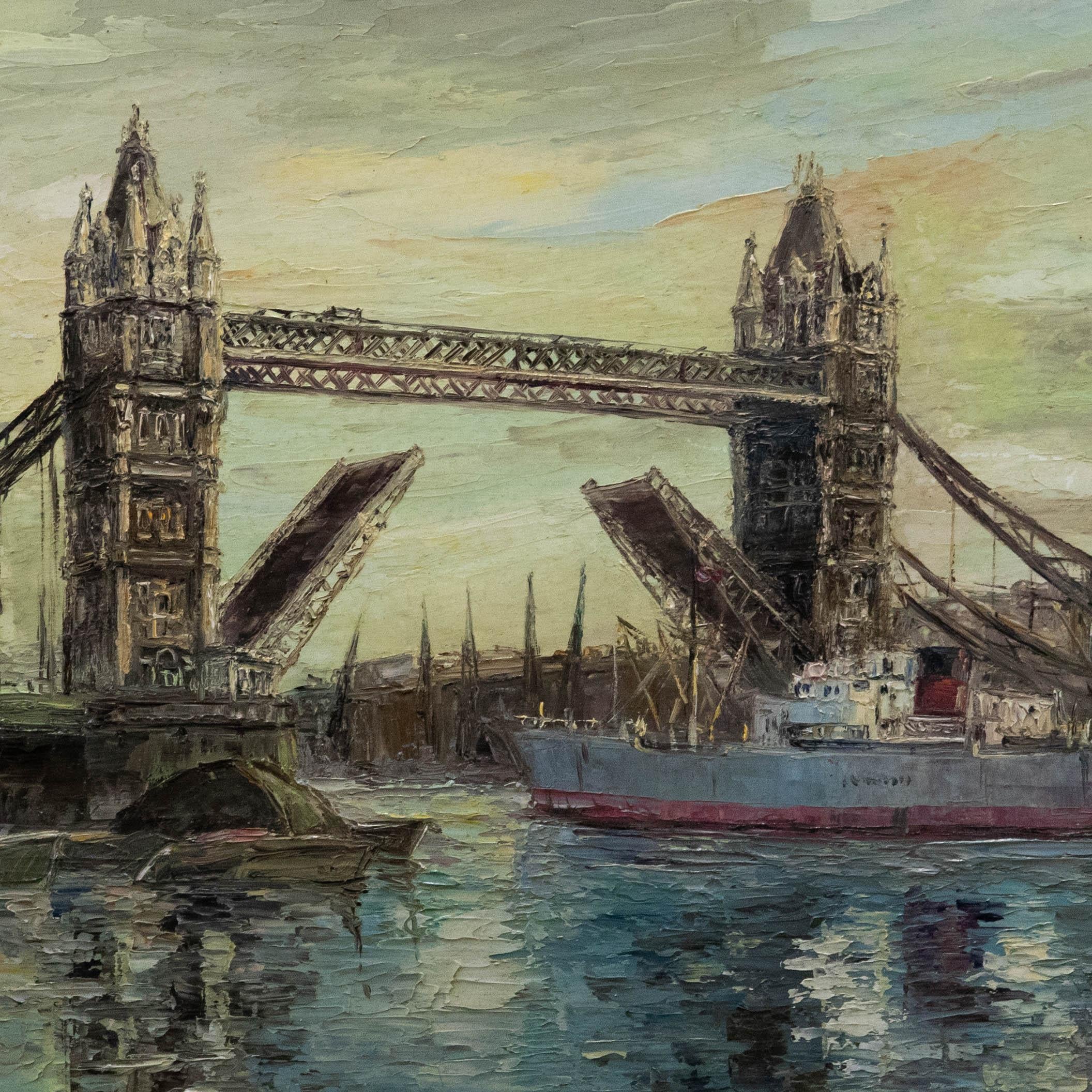 Trudy Doyle - Framed Mid 20th Century Oil, Tower Bridge For Sale 1