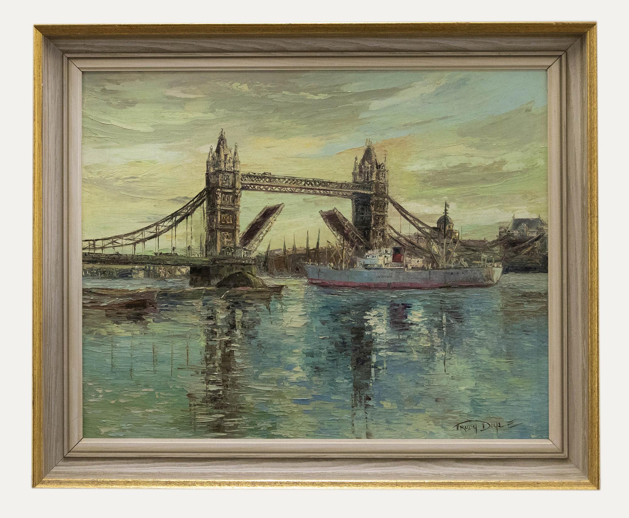 Unknown Landscape Painting - Trudy Doyle - Framed Mid 20th Century Oil, Tower Bridge