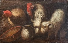Turkeys, Sheep and Rustic Utensils - Genre Sketch Italian School, 19th century