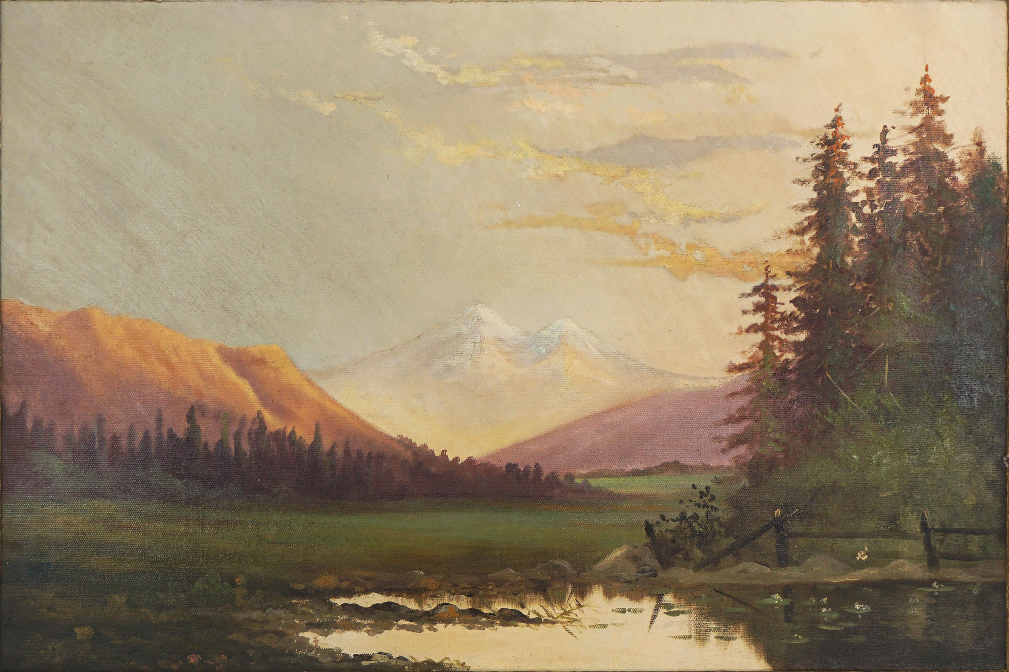 Turn of Century Mount Shasta at Sunrise Landscape - Painting by Unknown