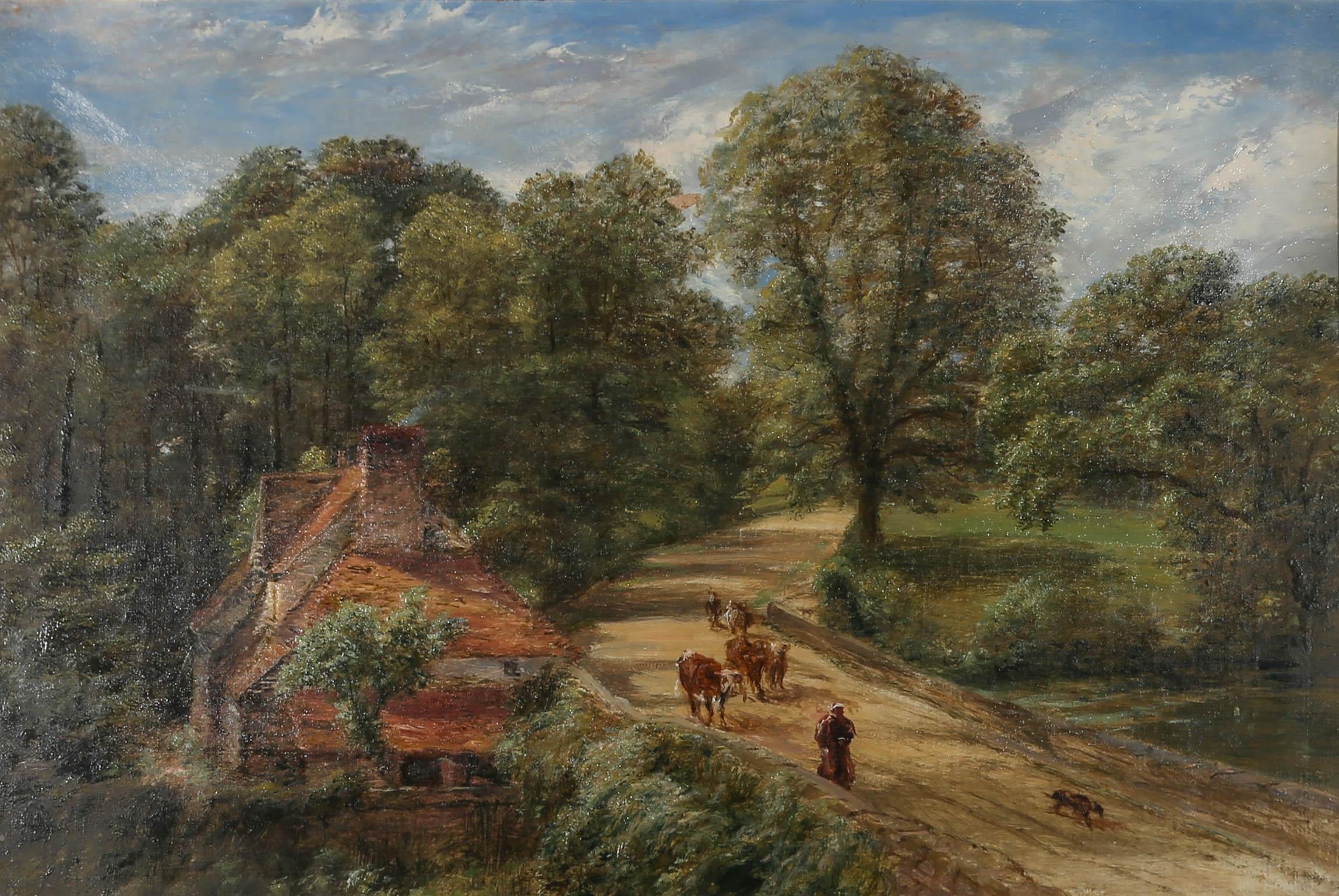 Turn of the Century Oil - Cattle In The Sun - Painting by Unknown