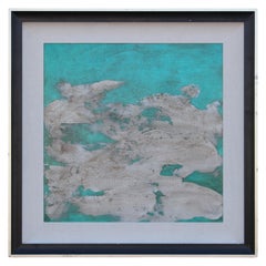 Turquoise and White Textured Abstract Oil Painting