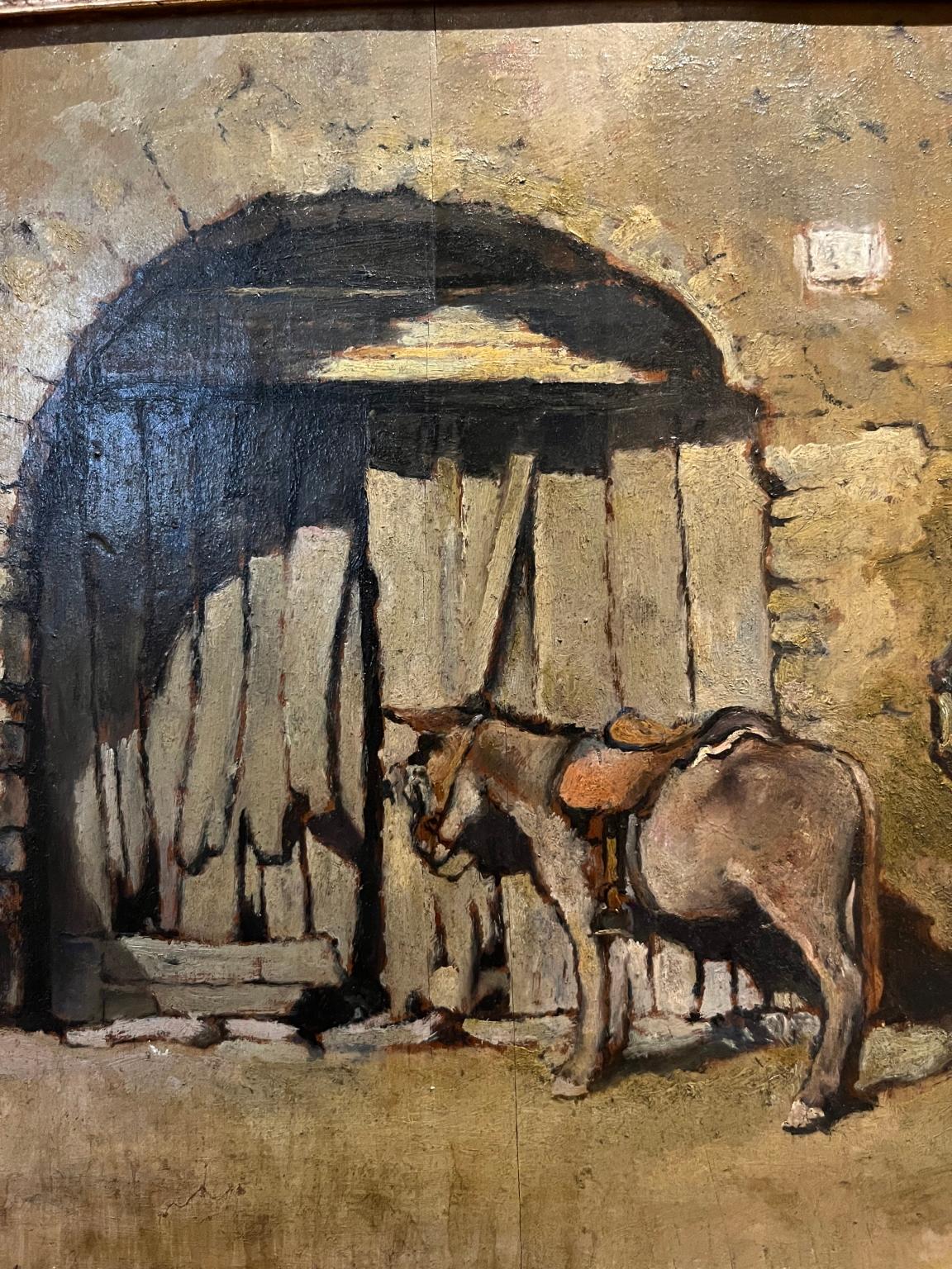 Tuscan Animal Landscape Figurative painting 20th century oil on canvas - Folk Art Painting by Unknown