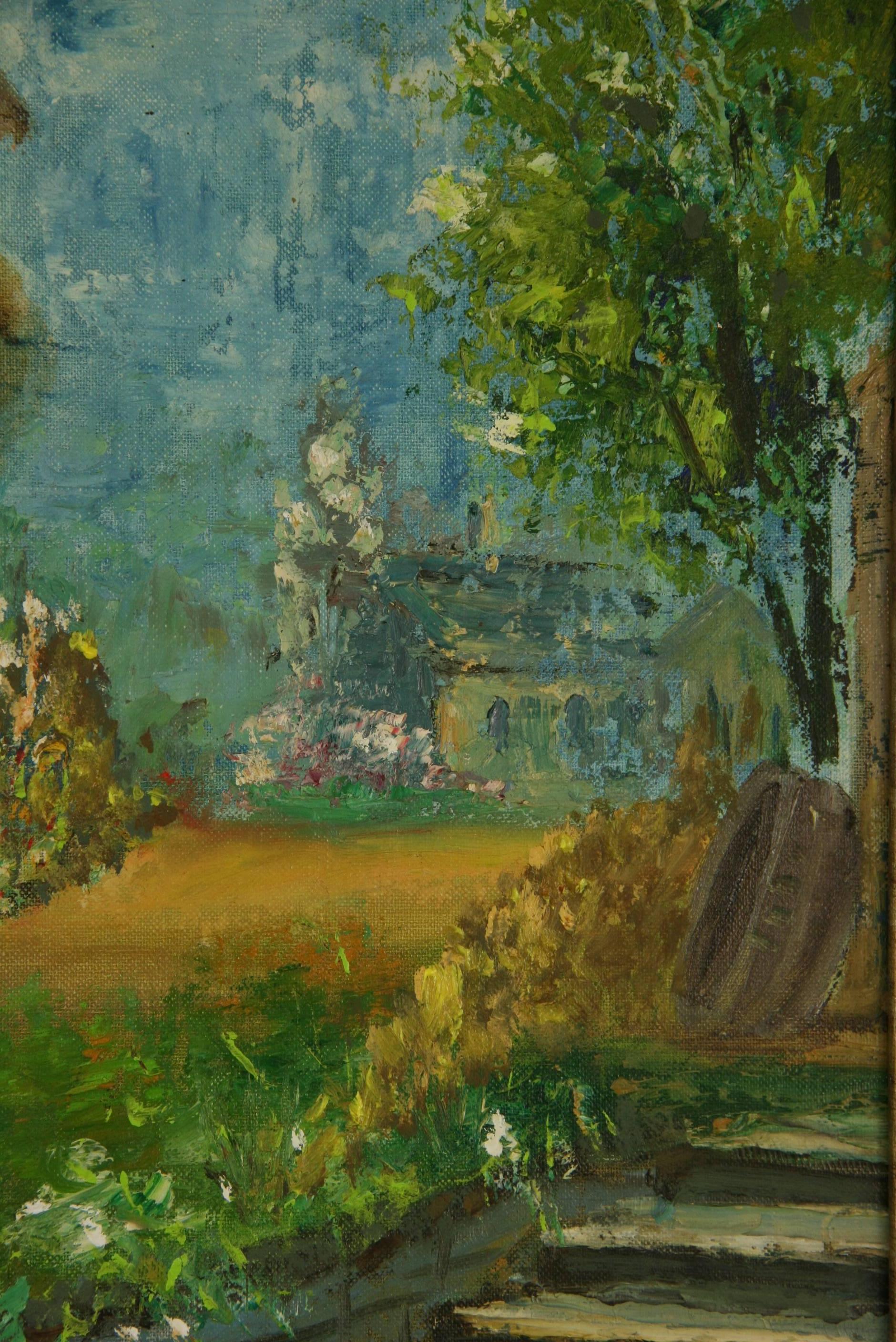Paysage de la maison toscane  Peinture en vente 1