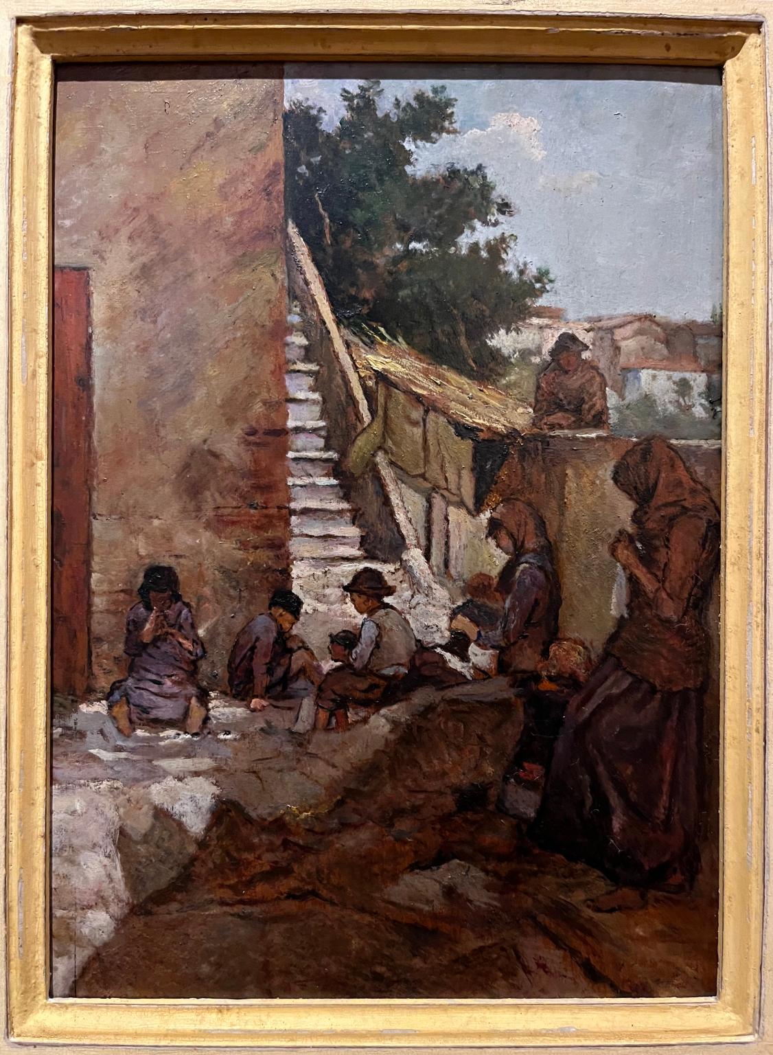 Toskanische Figurative Genreszene Gemälde 20. Jahrhundert Öl auf Leinwand (Volkskunst), Painting, von Unknown