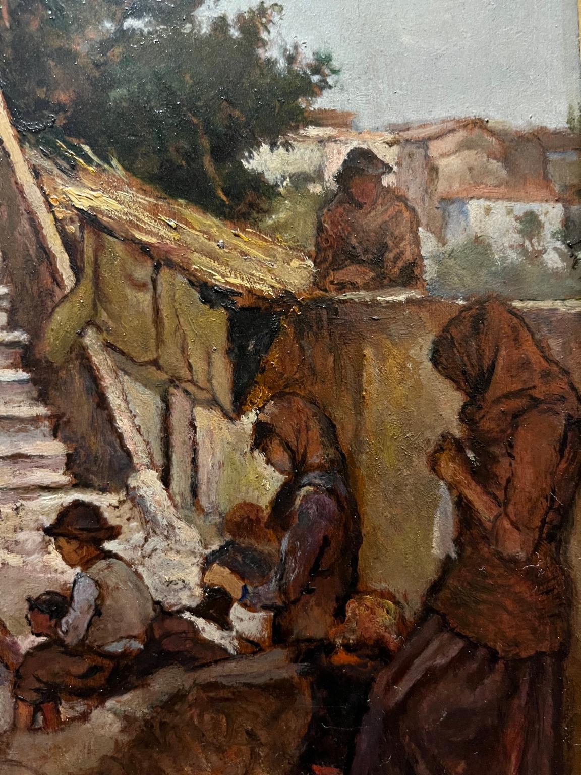 Toskanische Figurative Genreszene Gemälde 20. Jahrhundert Öl auf Leinwand (Brown), Figurative Painting, von Unknown
