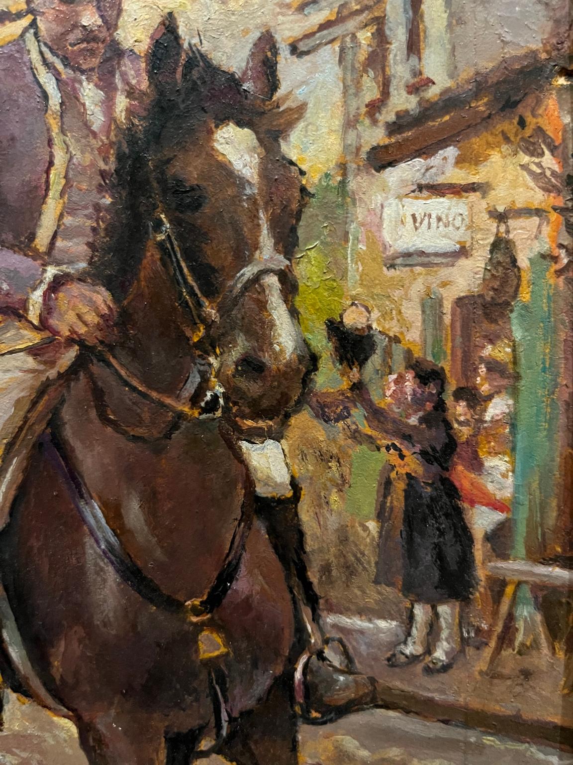 Toscane Historique Peinture figurative 20ème siècle huile sur toile - Brown Figurative Painting par Unknown