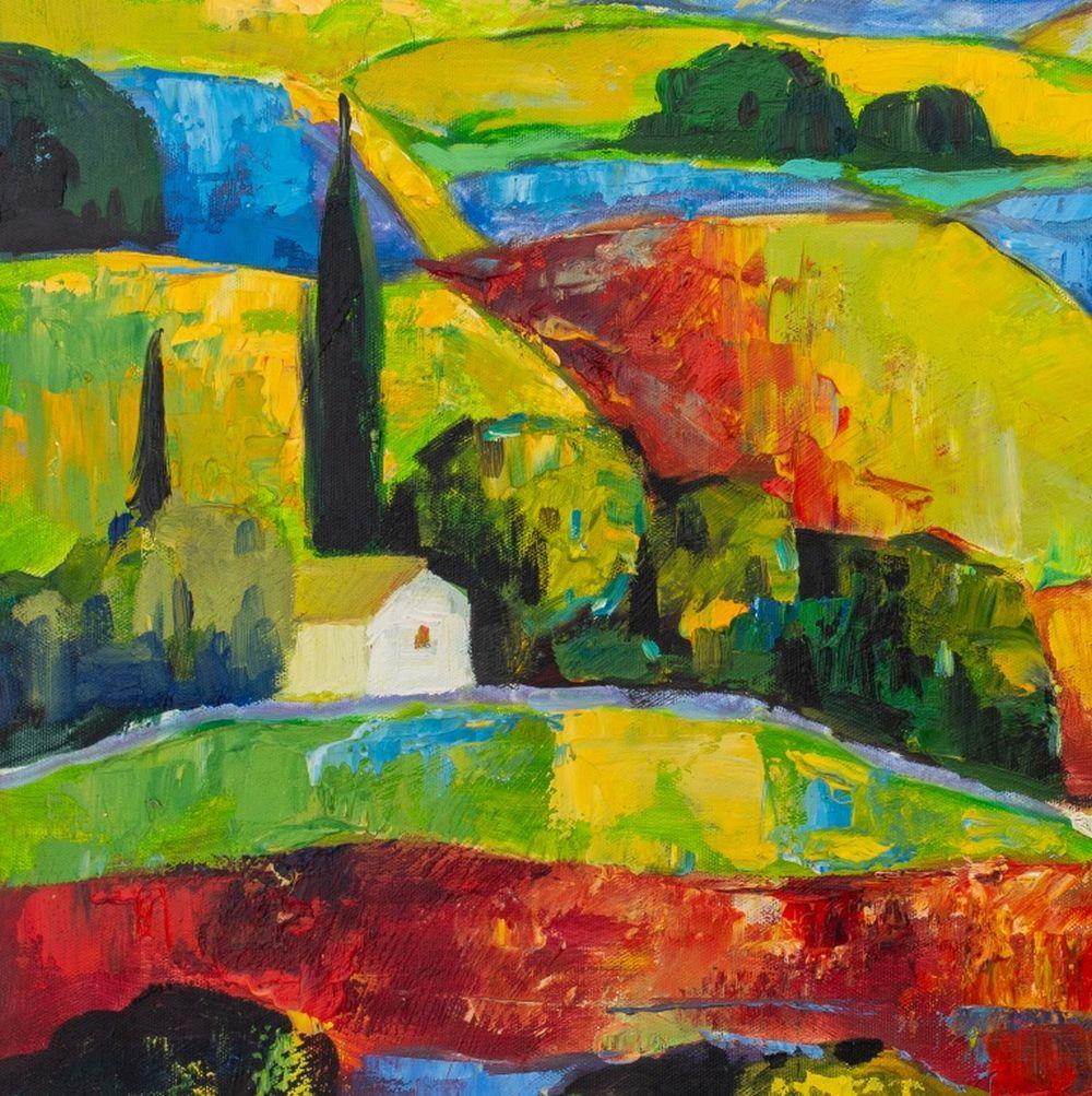 Scène de paysage en Toscane - Contemporain Painting par Unknown