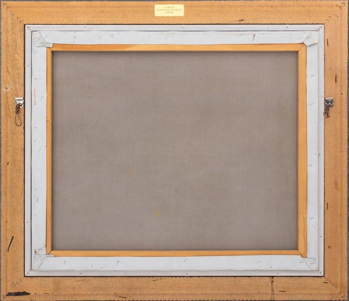 Scène de paysage toscan moderniste, acrylique sur toile, signature illisible en bas à droite, cadre en bois doré. Image : 19,5