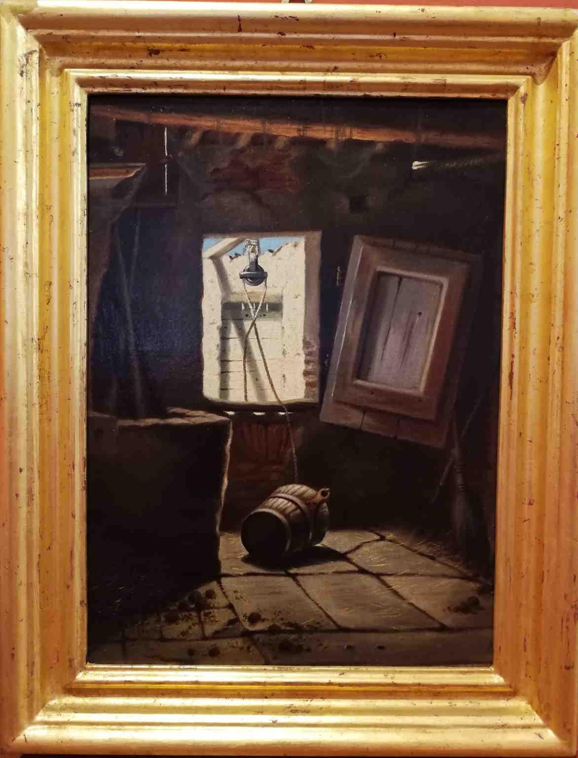 Tuscany Macchiaiolo Interior Wells Painting 20 century oil canvas