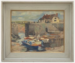 Tuson – Ölgemälde, The Harbour at Low Tide, Mitte des 20. Jahrhunderts