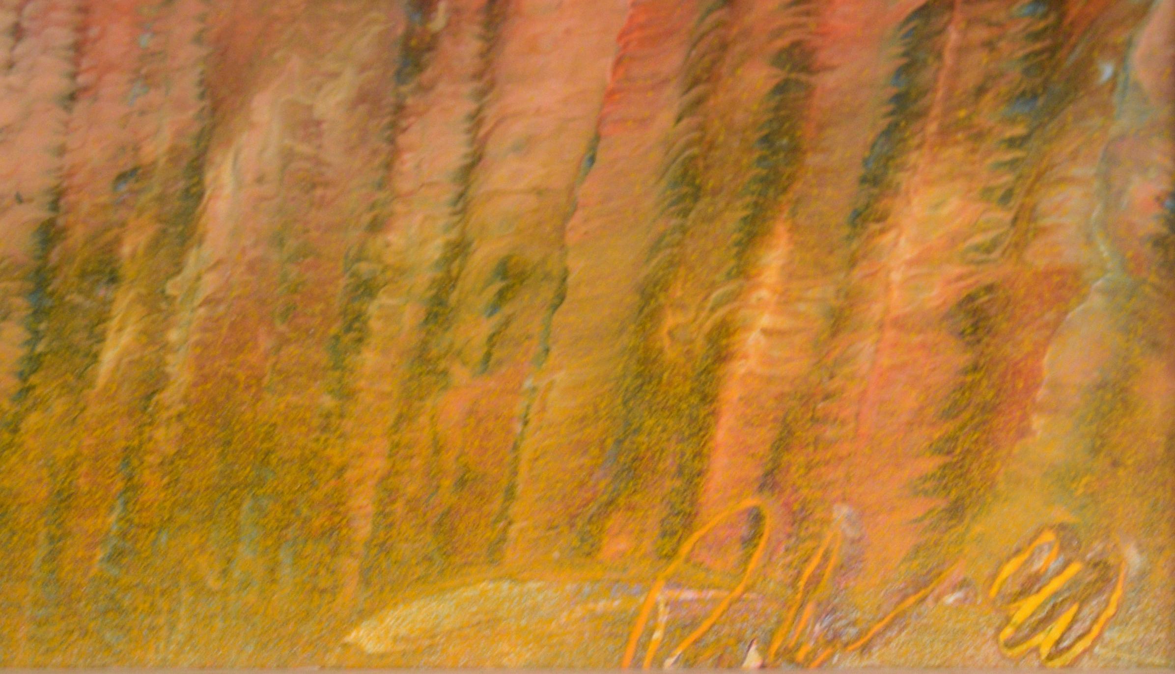 Twisted Trees Above the Canyon - Landscape - Pink Landscape Painting by Unknown