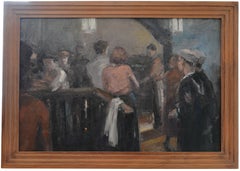 Two American Sailors in Montparnasse, Oil on Panel, France, Late 1940s