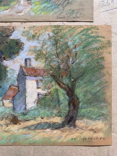 Two Antique Pastel French Impressionist Paintings Sunlit Landscapes