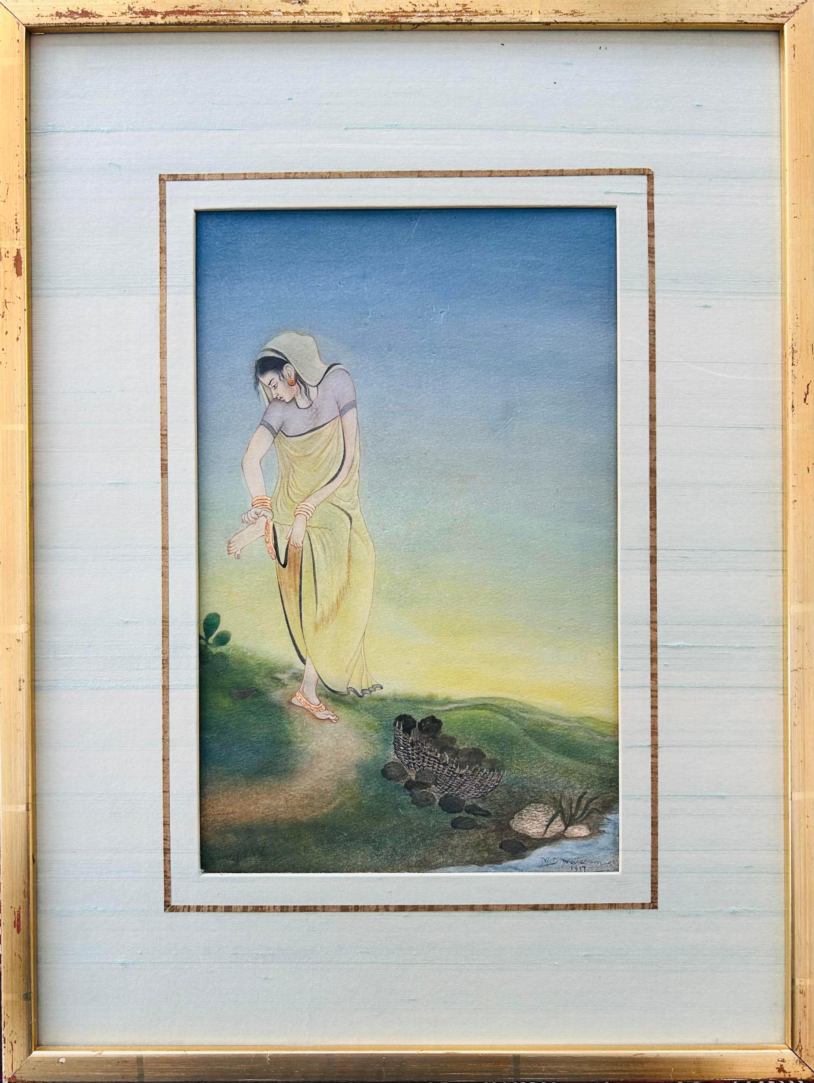 Two Bengal School wash Watercolours Signed and Dated 1917 Calcutta Tagore N Bose For Sale 7