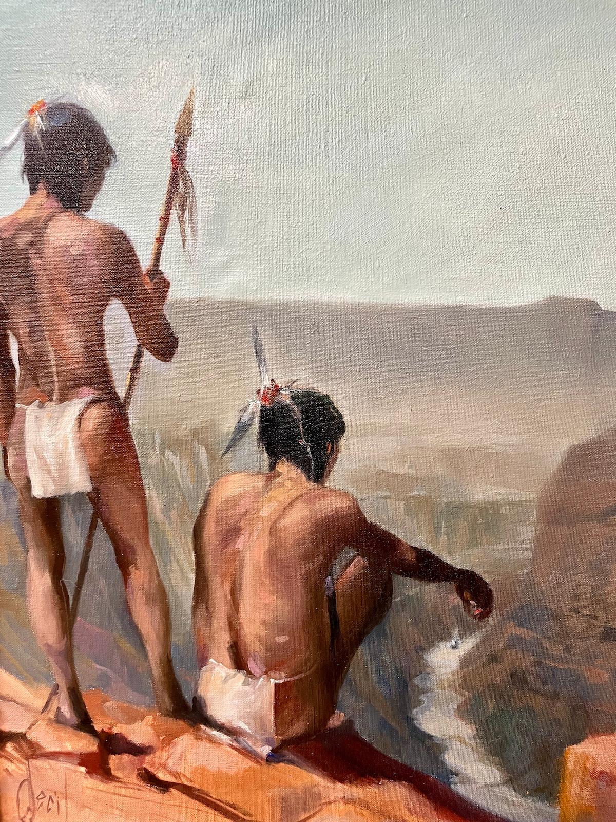 Two Braves in Contemplation - Painting by Unknown