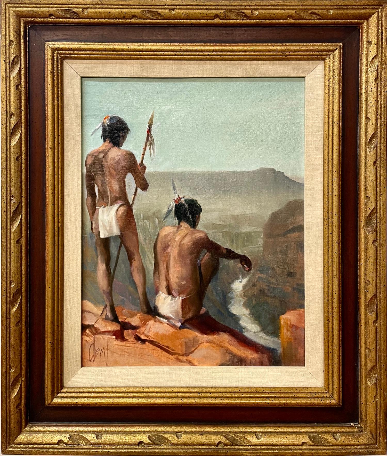 Unknown Figurative Painting - Two Braves in Contemplation
