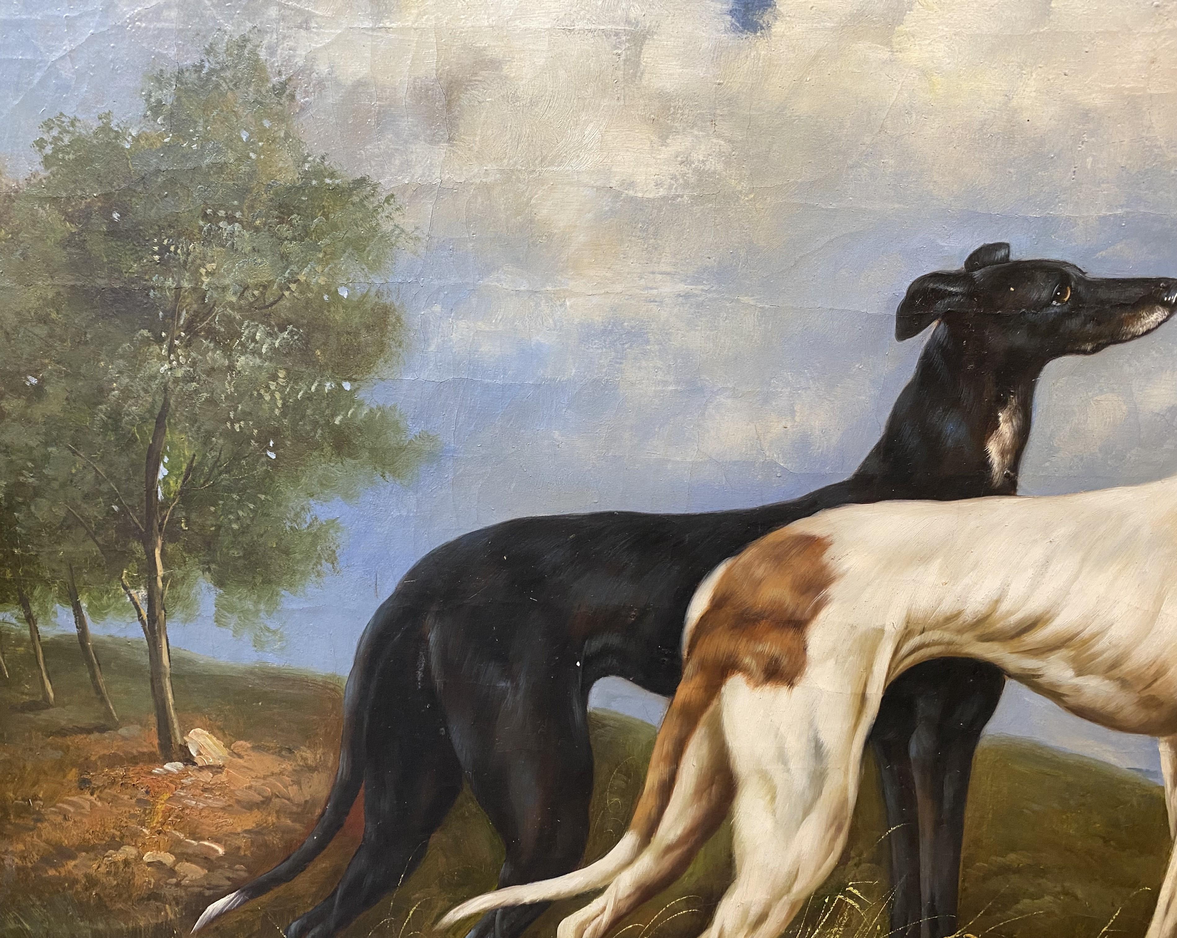 Dos perros galgos - Animal Painting Marrón de Unknown
