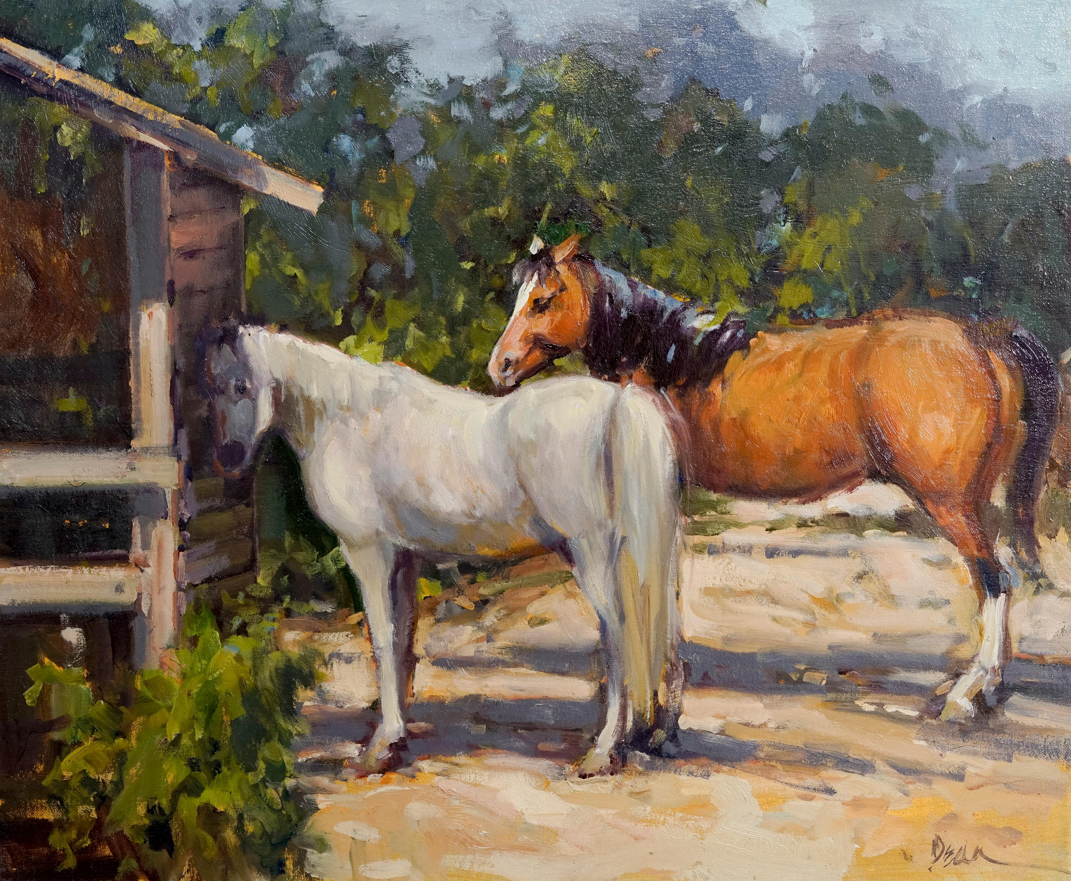 Dee Beard Dean Animal Painting - Two Horses, Plein Air Realism Original Fine Art Oil on Linen Canvas