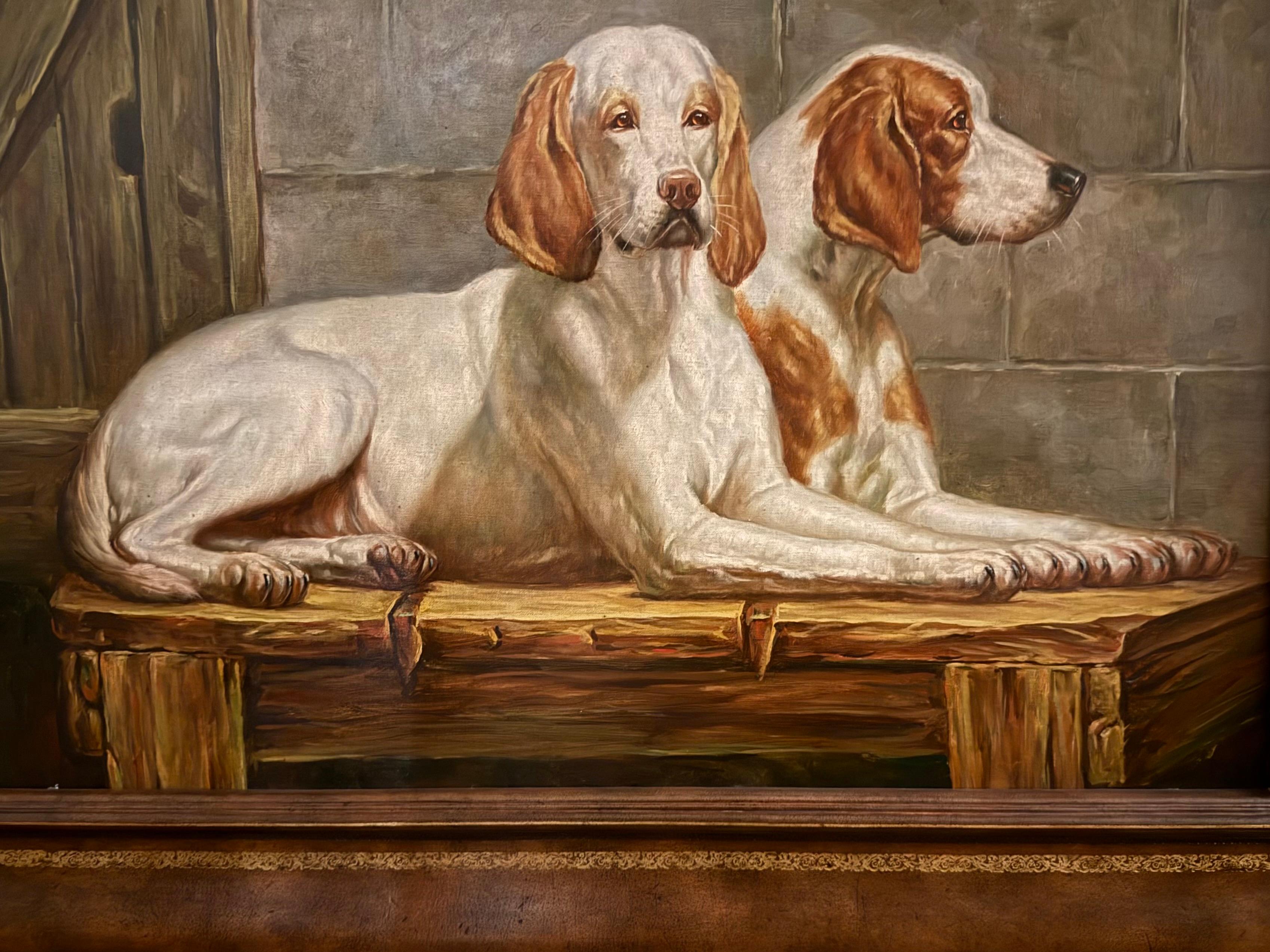 Dos sabuesos Siglo XX Óleo, lienzo sobre tabla - Painting Realista de Unknown