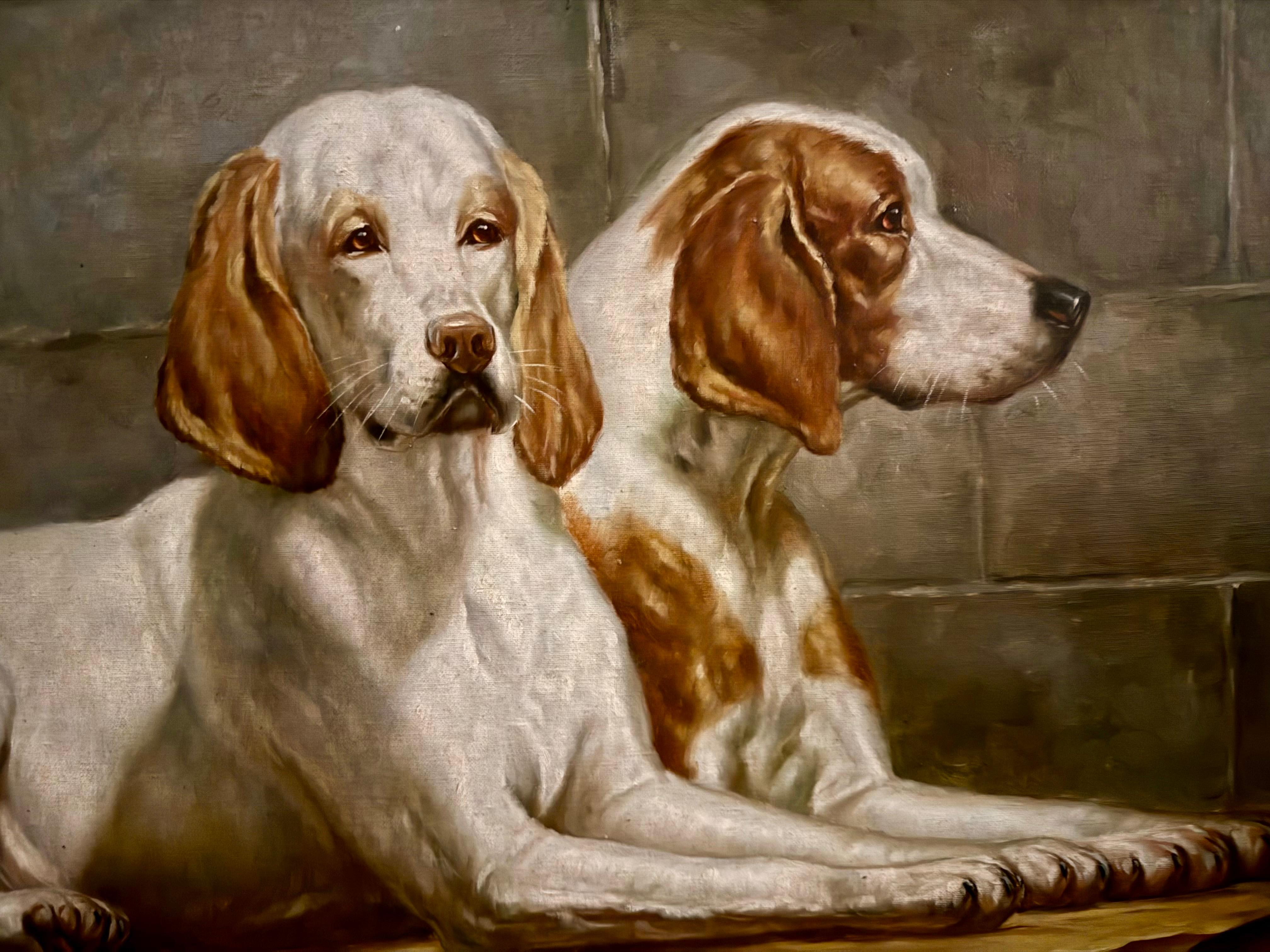Dos sabuesos Siglo XX Óleo, lienzo sobre tabla - Animal Painting Marrón de Unknown