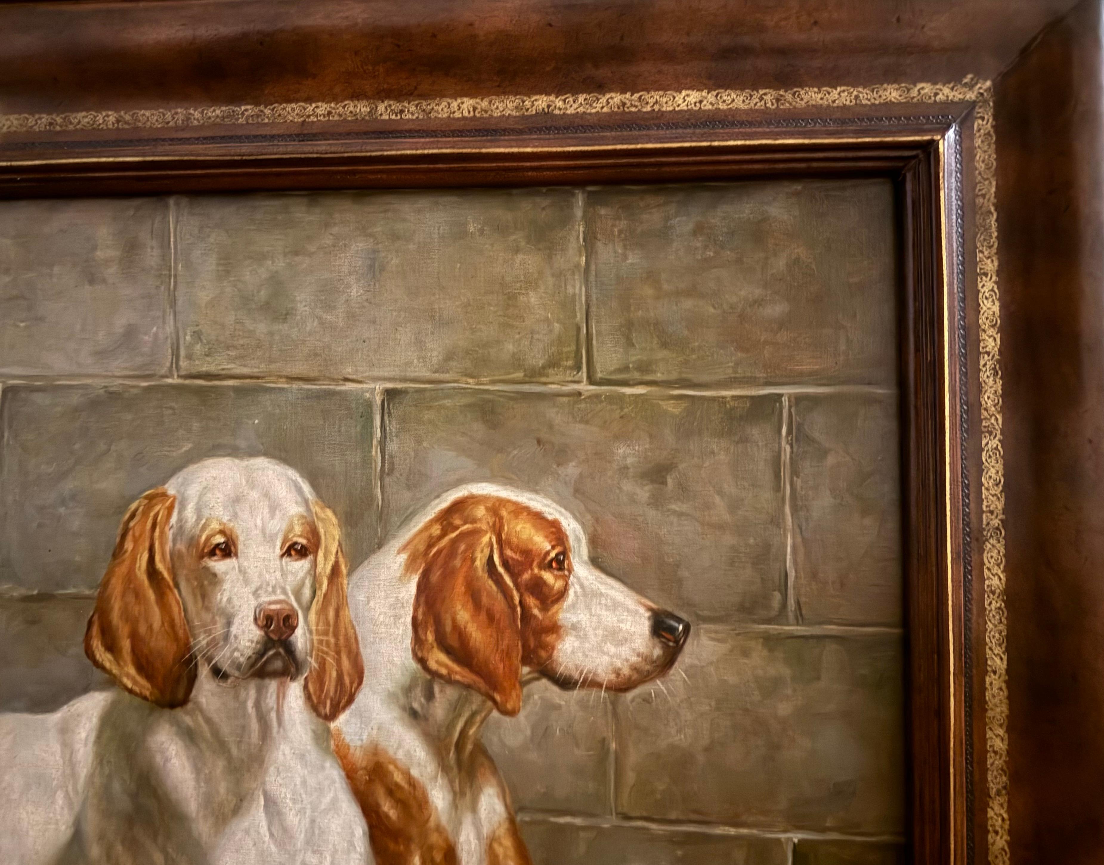 Dos sabuesos Siglo XX Óleo, lienzo sobre tabla en venta 1