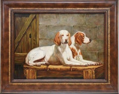 Two Hounds 20th century oil, canvas on board