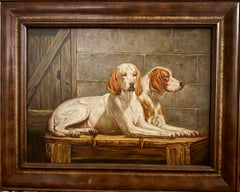 Zwei Hunde 20. Jahrhundert Öl, Leinwand auf Karton