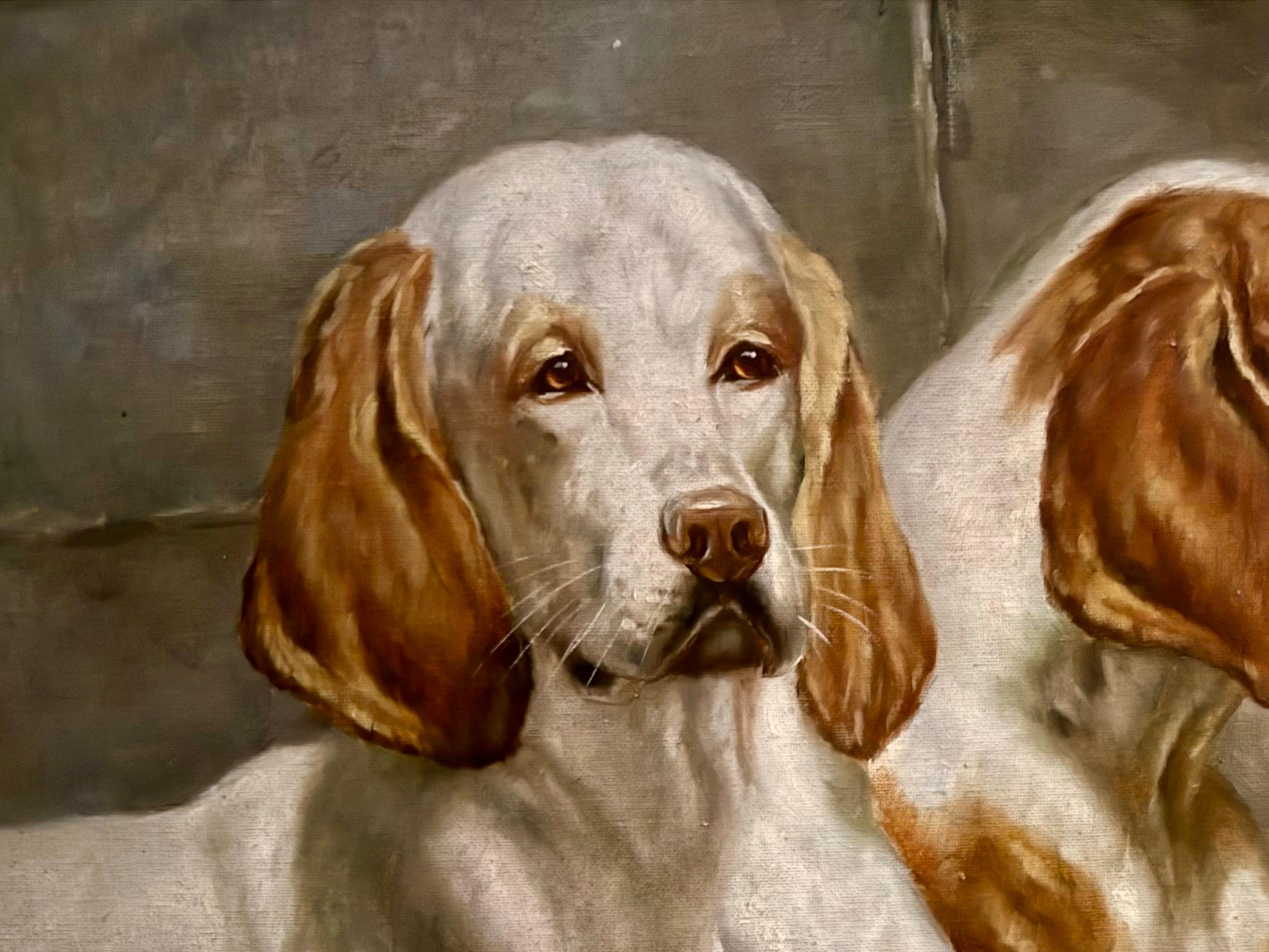 Dos sabuesos Siglo XX Óleo, lienzo sobre tabla en venta 5