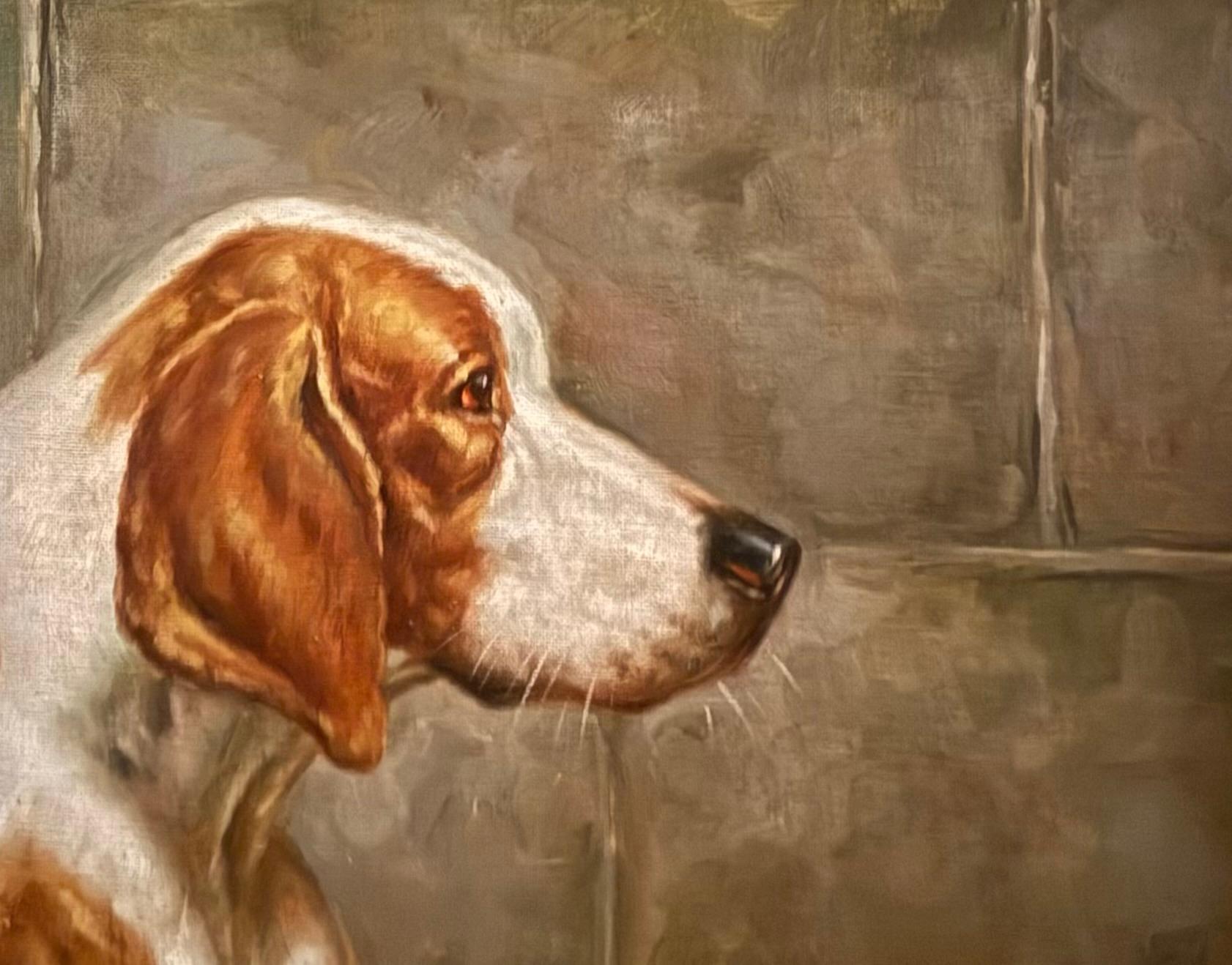 Dos sabuesos Siglo XX Óleo, lienzo sobre tabla en venta 4