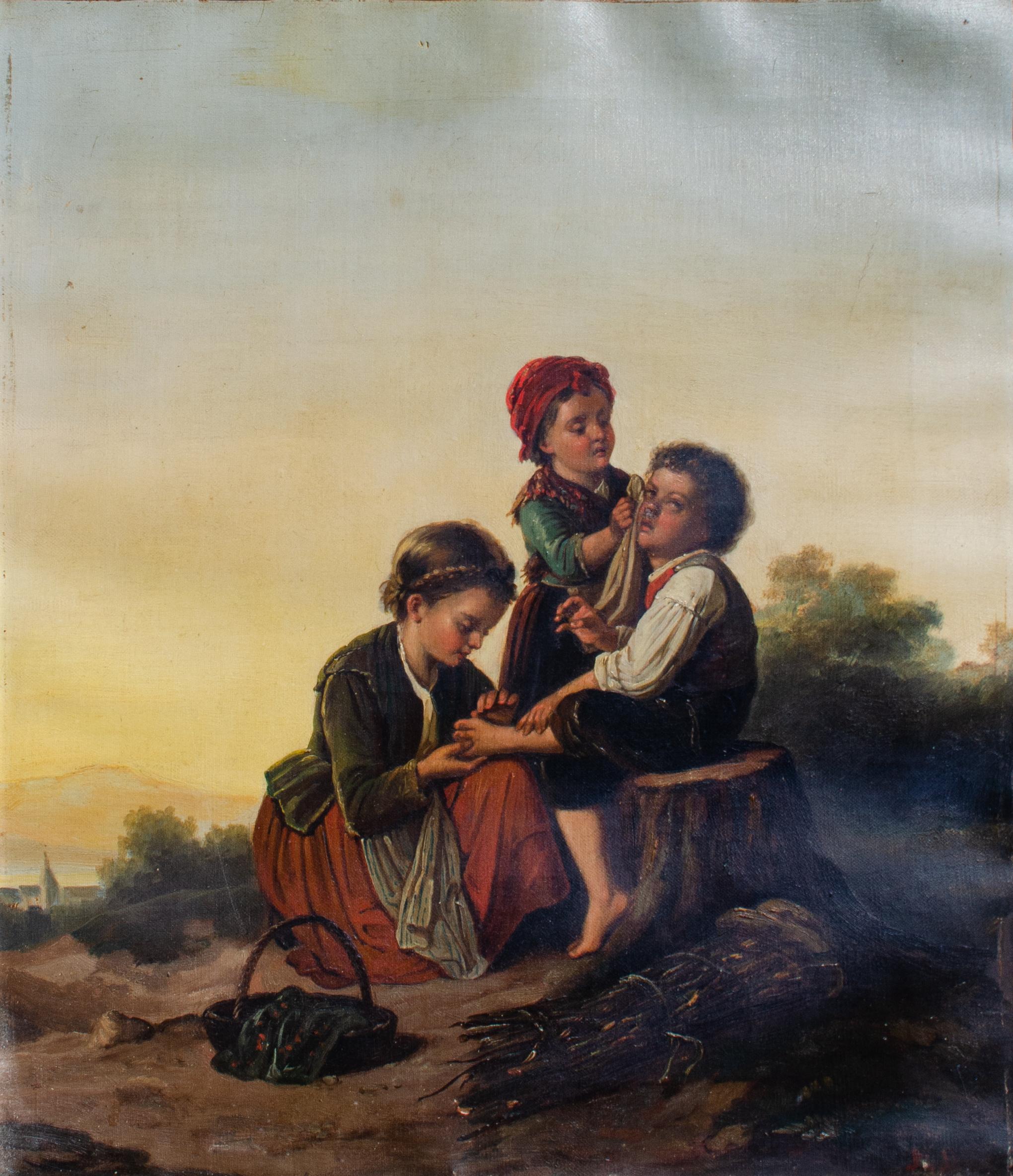 Two Italian School Portraits of Children, c. 1800s - Painting by Unknown