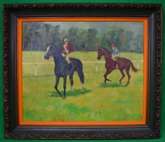 "Two Jockeys On Race Horses" Acrylic On Canvas