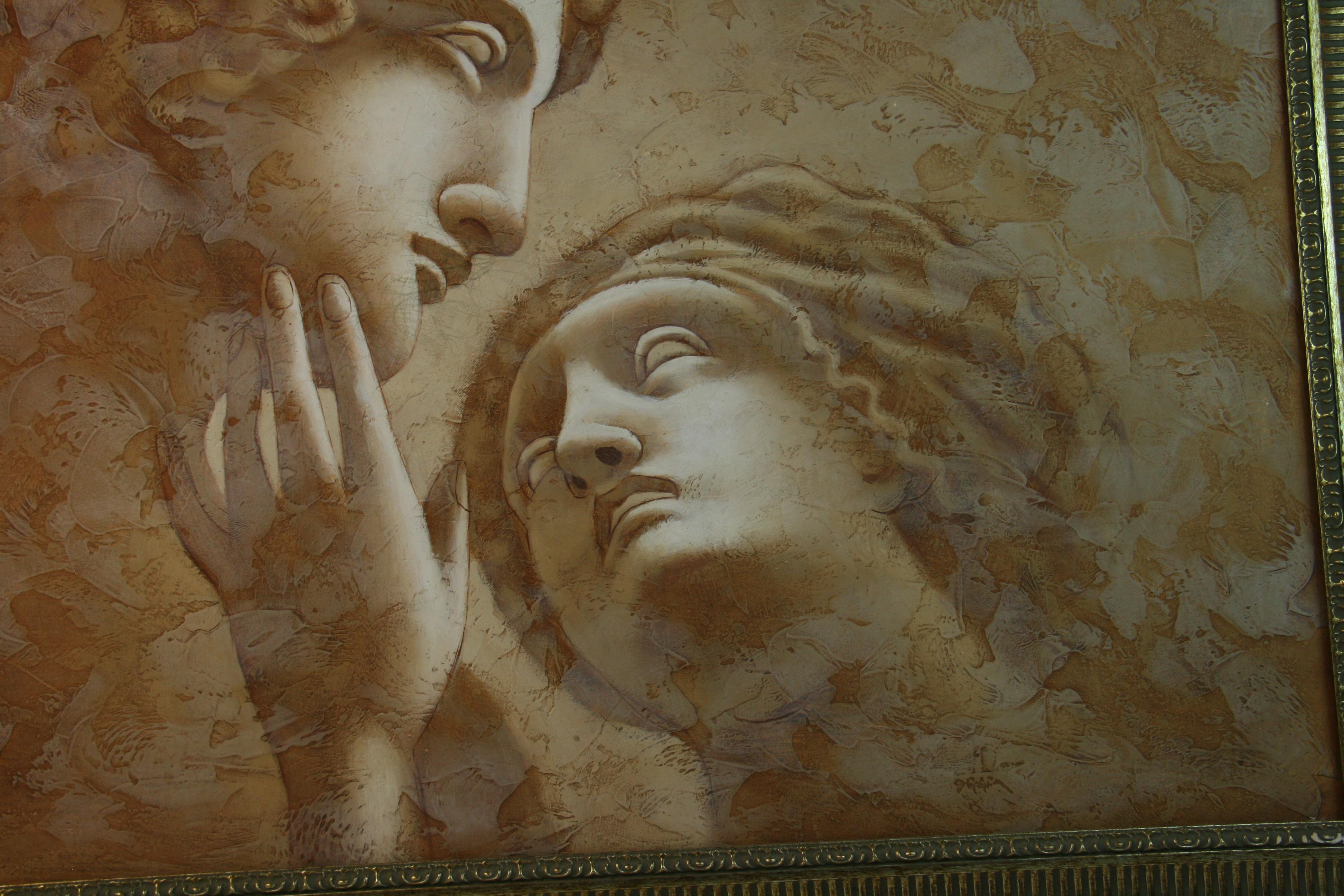 Two Lovers Italian  Renaissance Figural Oil Painting For Sale 1