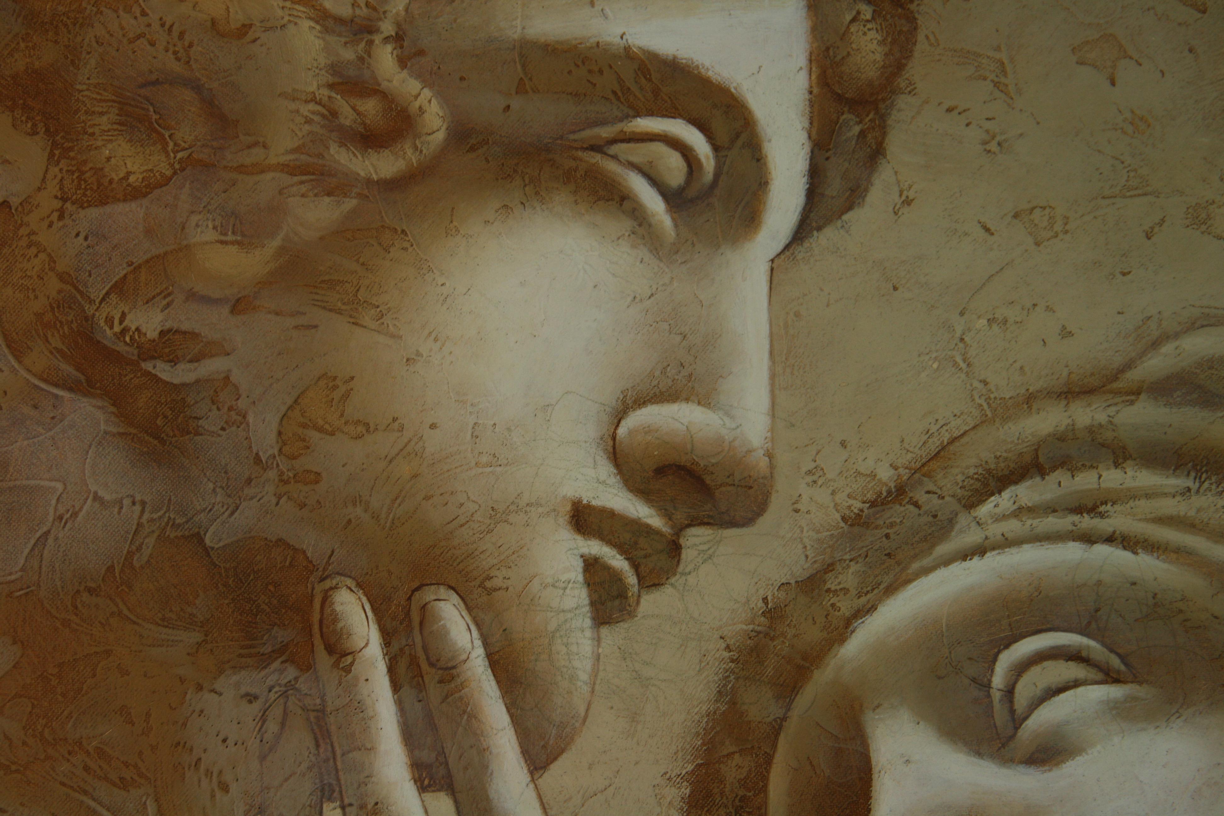 Two Lovers Italian  Renaissance Figural Oil Painting For Sale 2