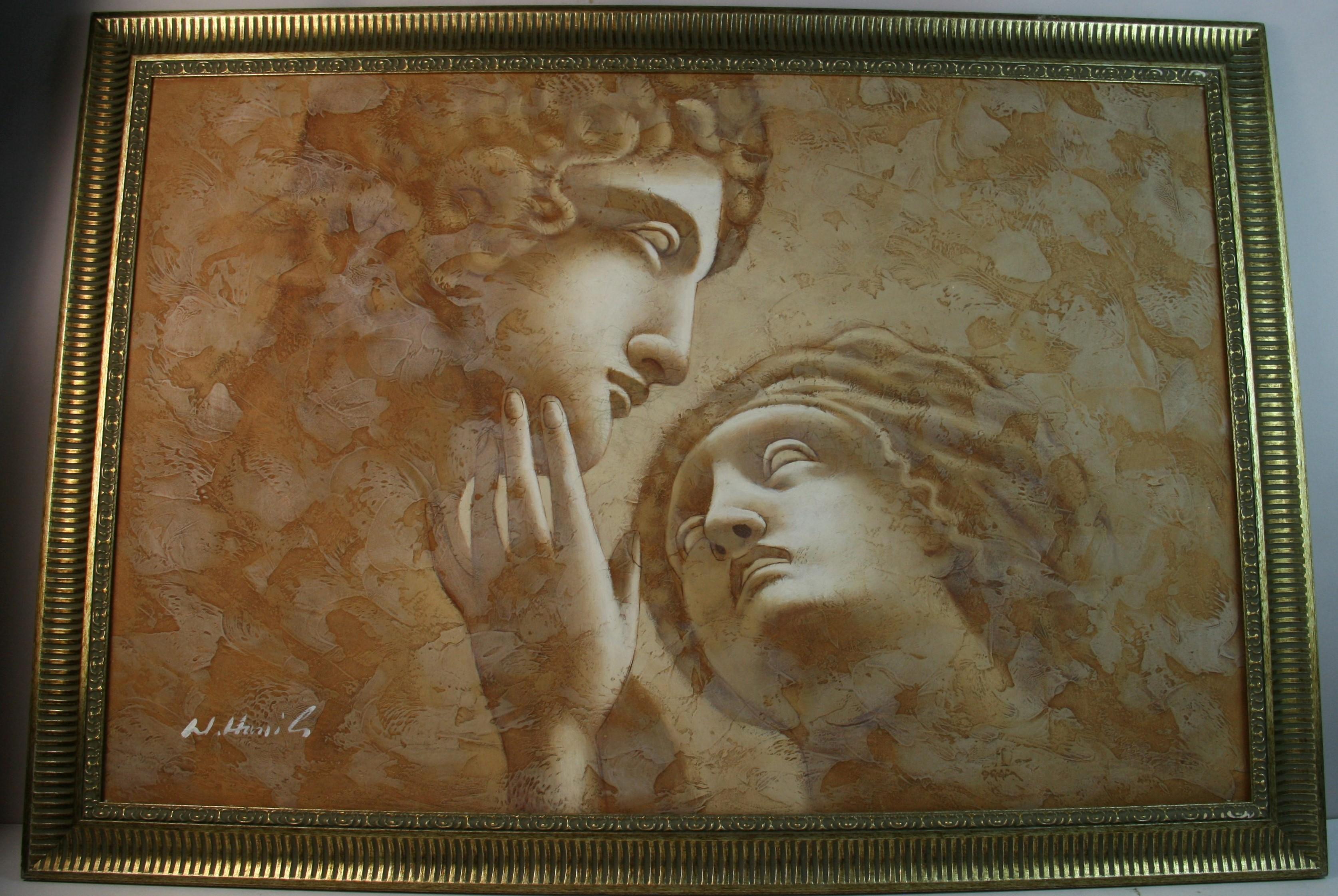 Unknown Figurative Painting - Two Lovers Italian  Renaissance Figural Oil Painting