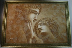 Two Lovers Italian  Renaissance Figural Oil Painting