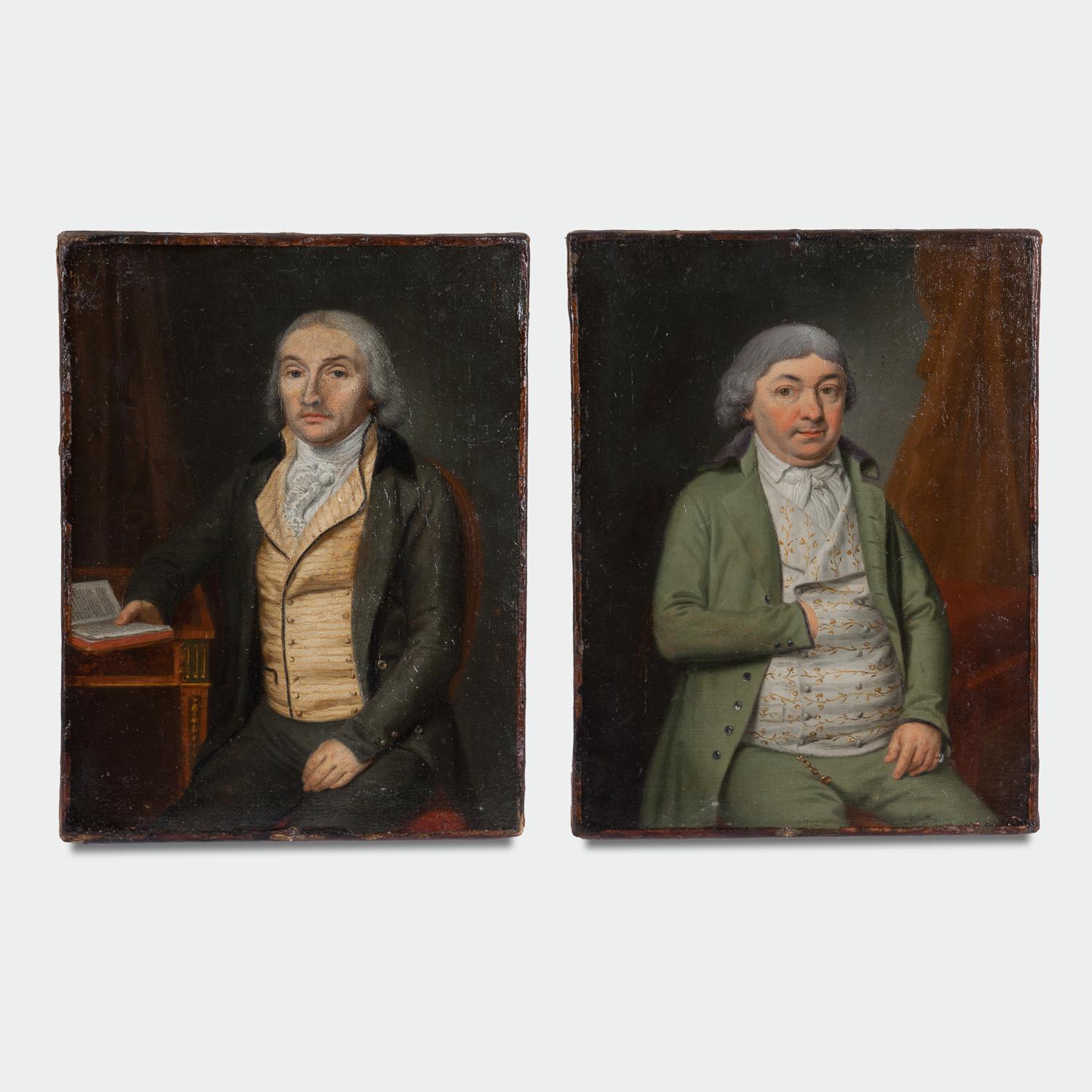 Unknown Portrait Painting - Two Mid 18th Century Oil on Canvas Portraits of Gentlemen