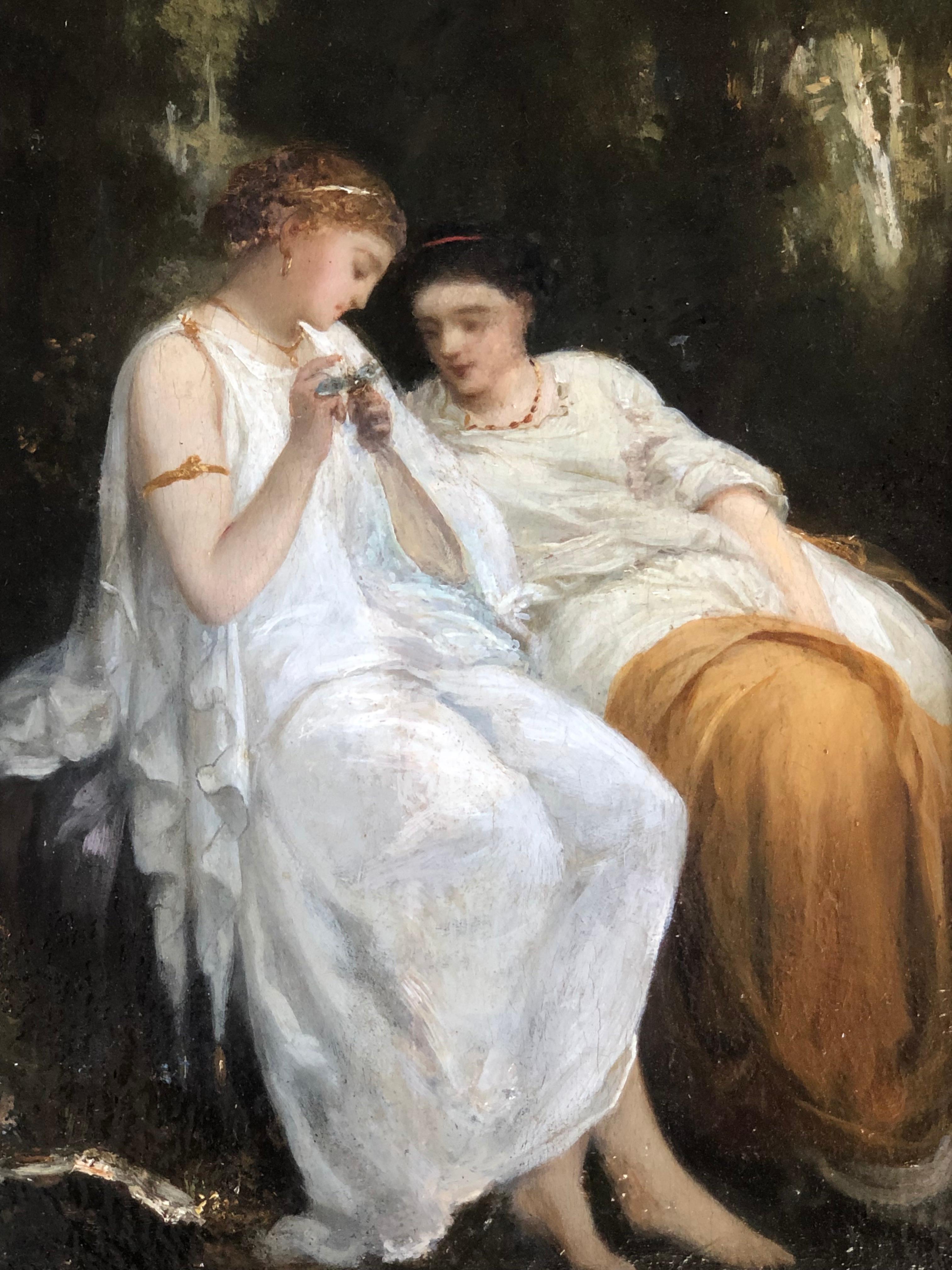 Neoclassical Two Women With A Dragonfly  - Painting by Unknown
