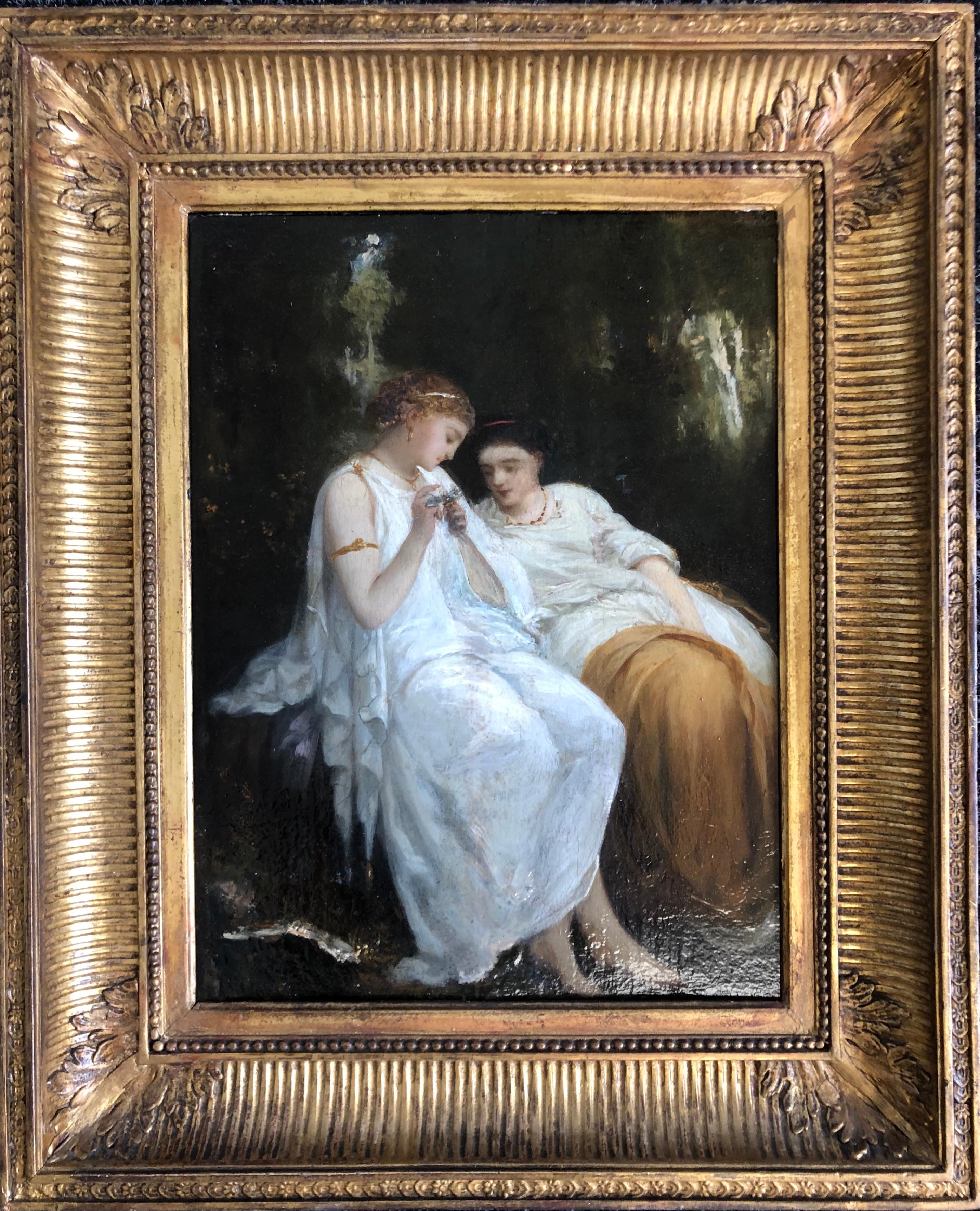 Figurative Painting Unknown - Deux femmes avec un libellule néoclassique 