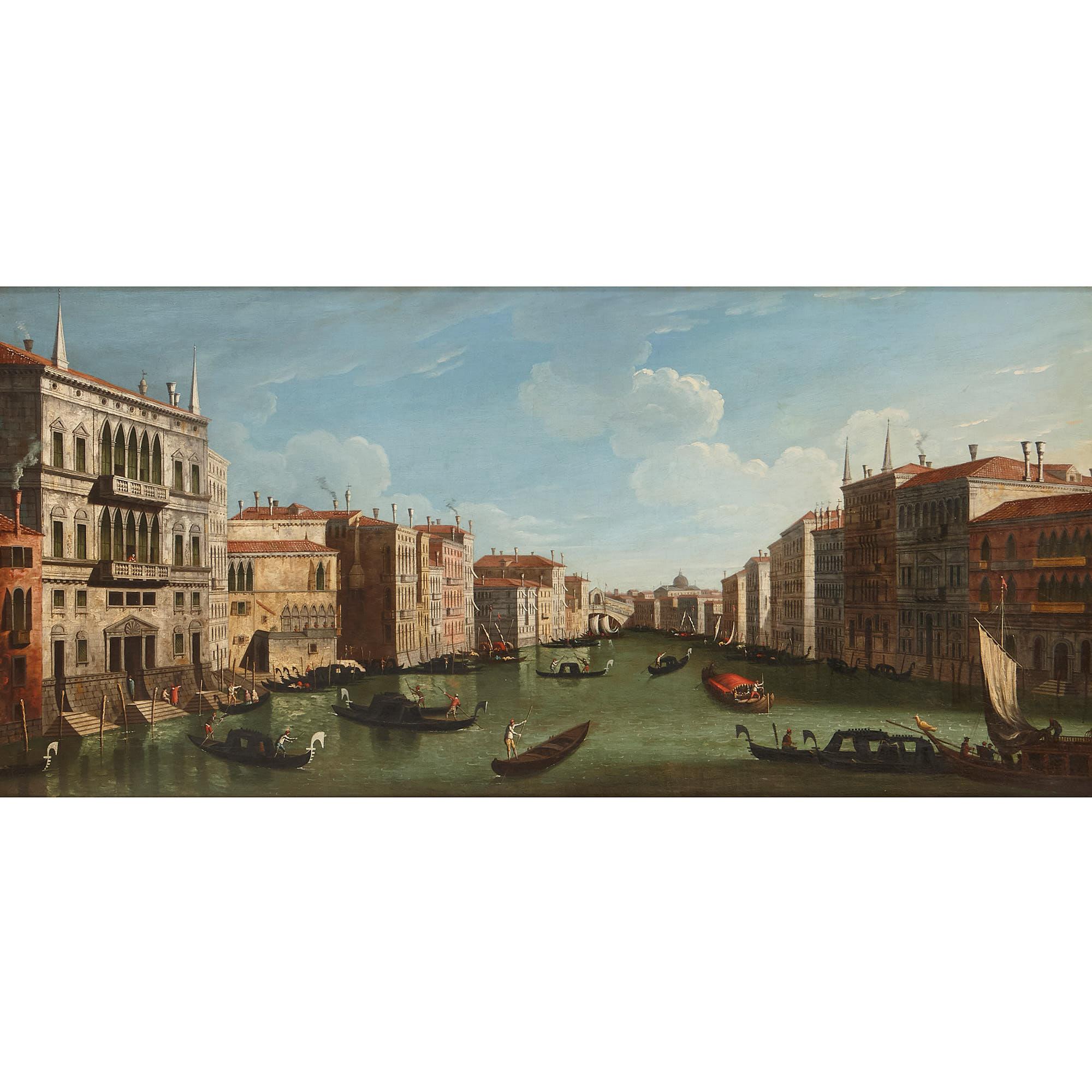 Two Venetian vedute oil paintings in giltwood frames after Canaletto 1