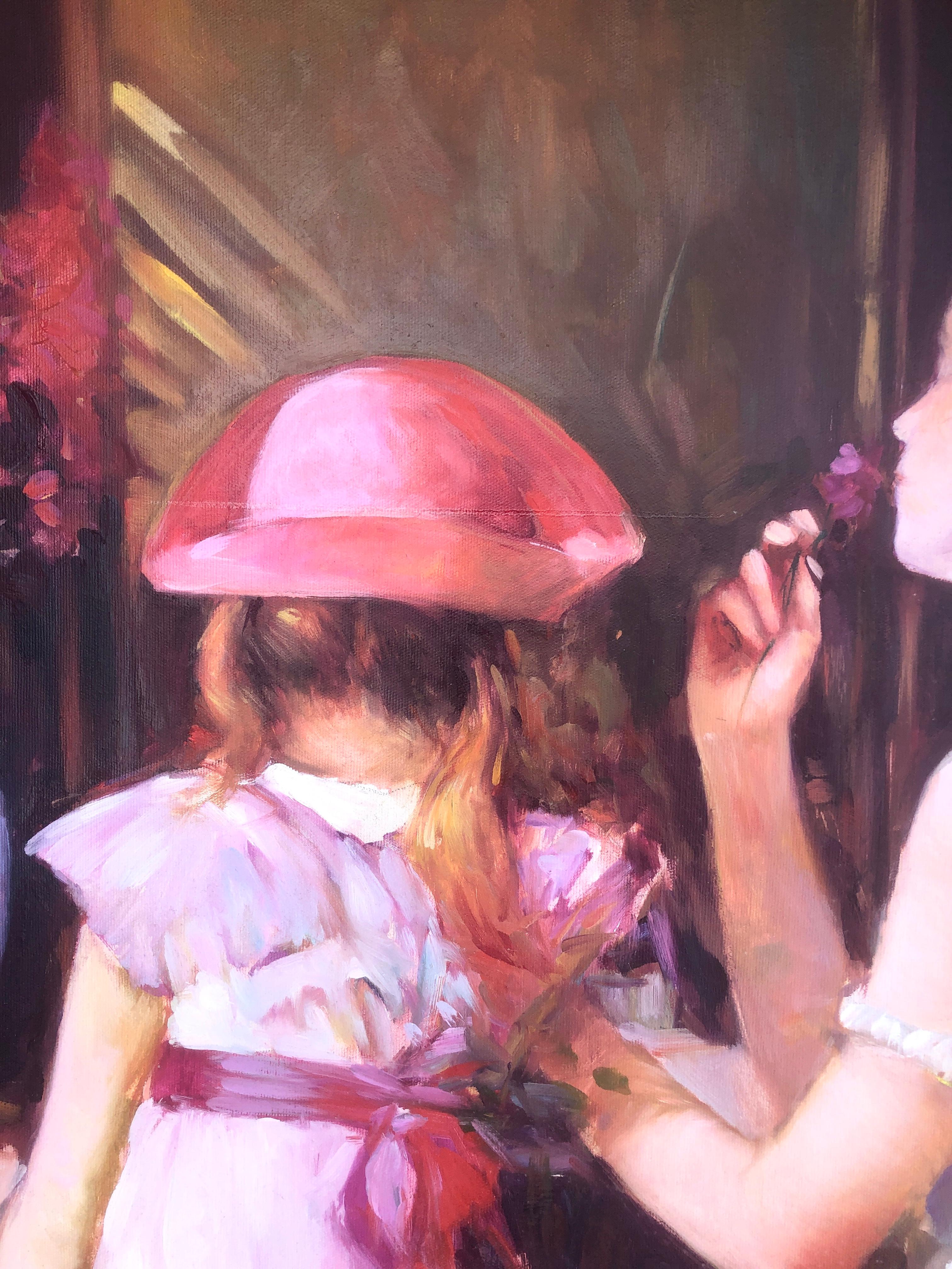 Zwei junge Frauen der europäischen Schule XX, Ölgemälde auf Leinwand (Impressionismus), Painting, von Unknown