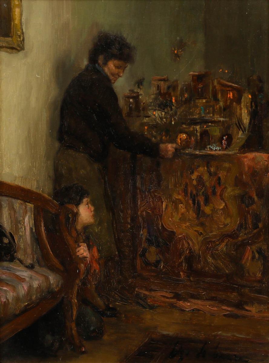 Ugo de Cesar (nato nel 1950) - Olio del XX secolo, Accendere il calendario dell'Avvento - Painting di Unknown