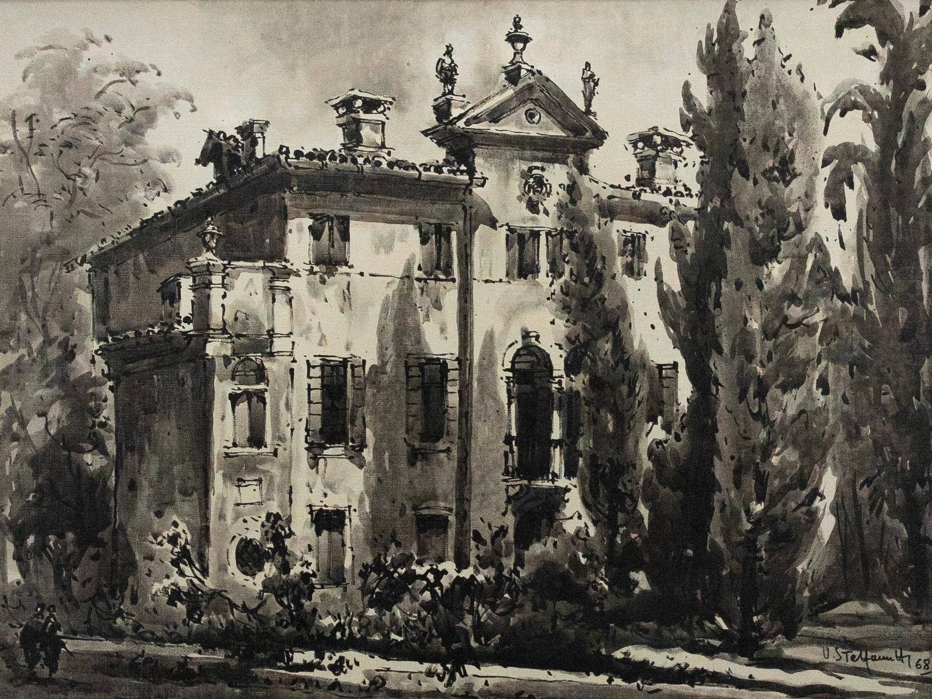 Ugo Stefanutti (1924 -2004) - Framed Mid 20th Century Oil, Villa Allegri - Painting by Unknown
