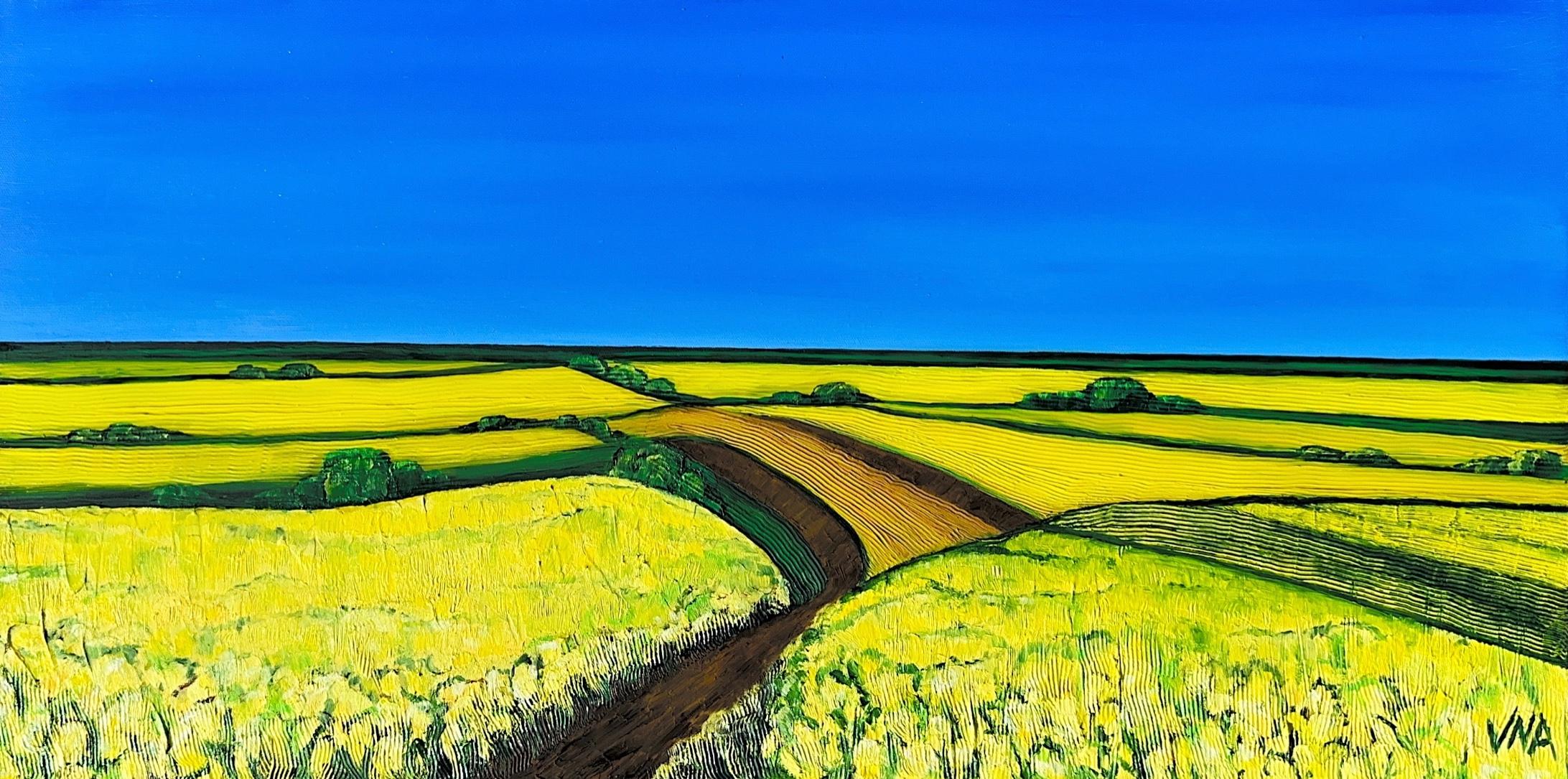 Ukrainian rapeseed fields by Vokiana - Painting by Unknown