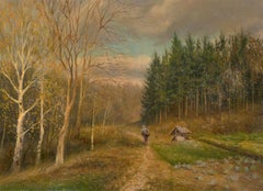 Ukrainian School 20th Century Oil - Ramblers Path
