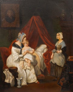 Ulysse Isnard after Achille DevÉria (1800-1857) - 1859 Oil, The Child's Lunch